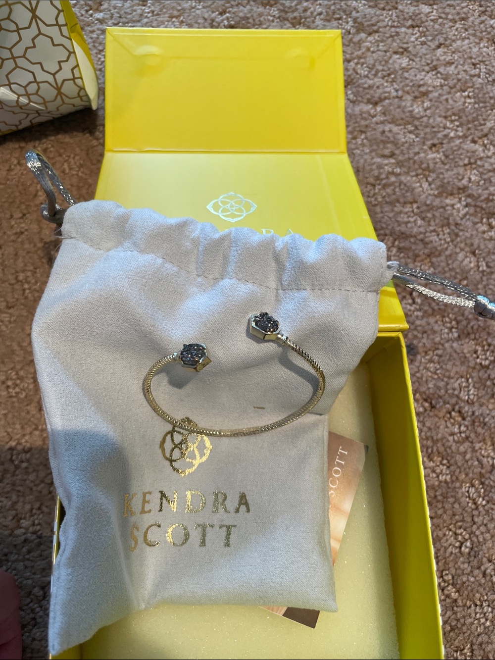 WKendra Scott Silver Pavé Open Cuff Bracelet with Dark Gray Stones